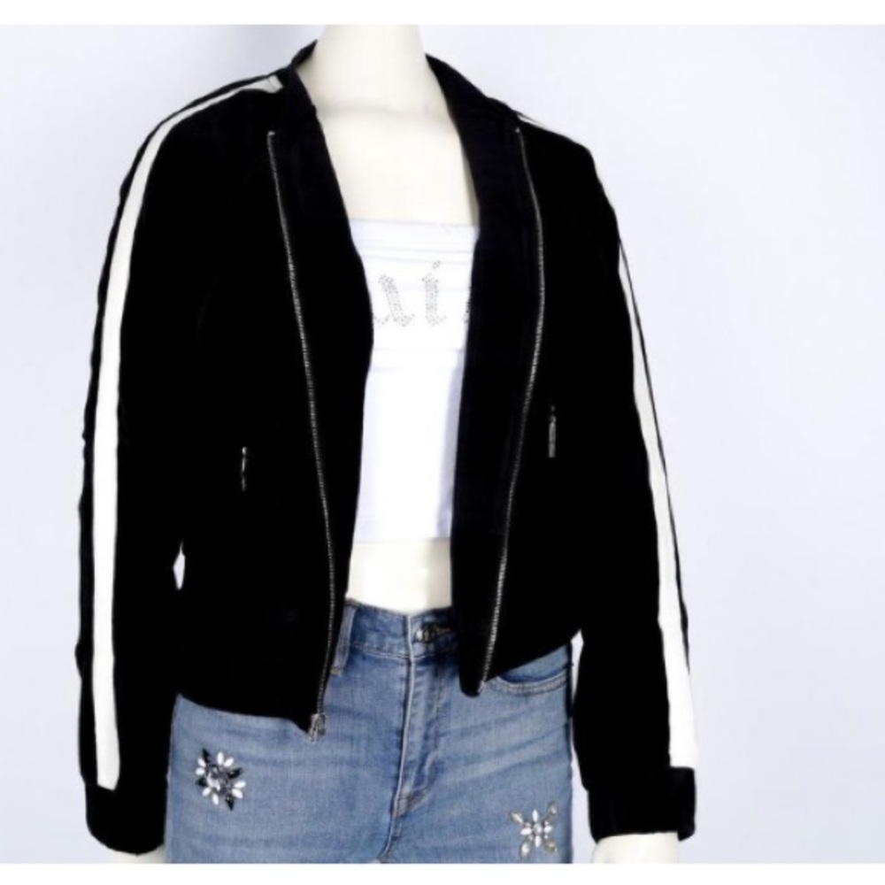 JUICY COUTURE BLACK WOMEN'S STRIPE BOMBER JACKET